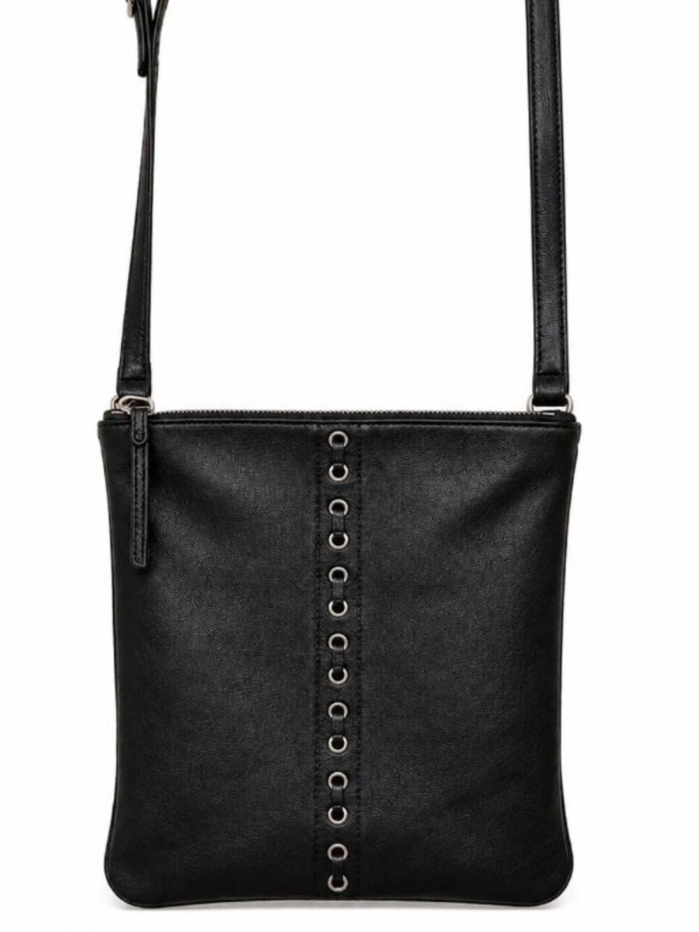 Y2K Vintage Coach Crossbody Black Leather Bag with Eyelet Detail